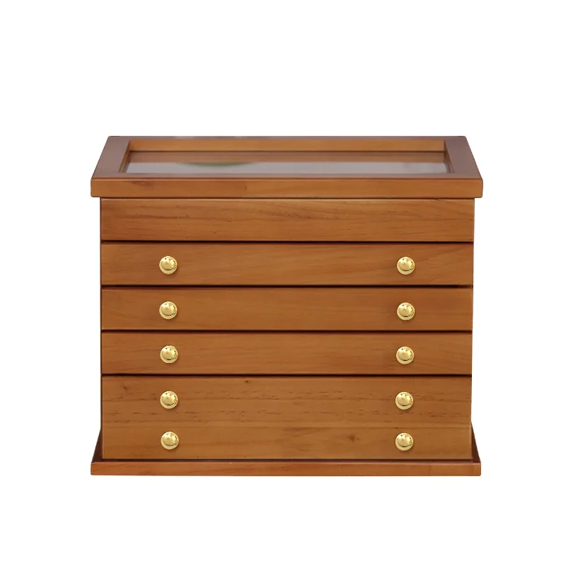 

Extractable layer pumping system Design wooden jewelry ring box for gift storage, Brown