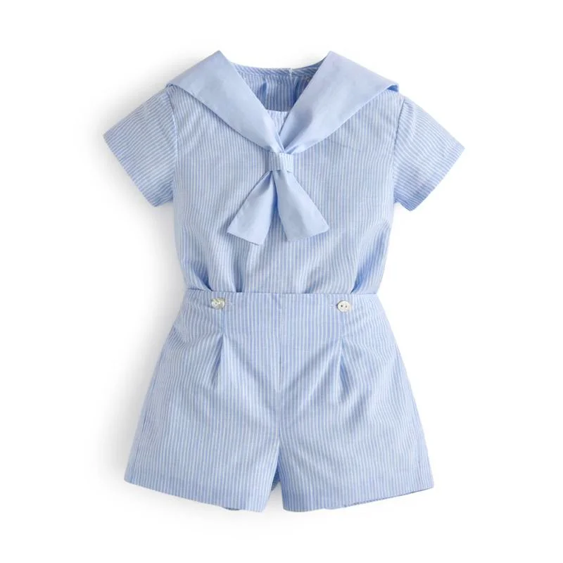 

Summer Baby Boy Spanish Clothes Set Brother Matching Cloting Baby Sailor Blue Rompers Cotton Tops and Shorts