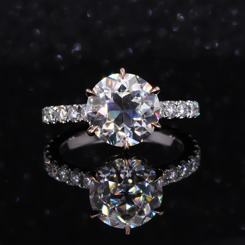 

Starsgem 14K fine gold jewelry 9.5mm OEC cut with melee lab diamonds moissanite ring engagement