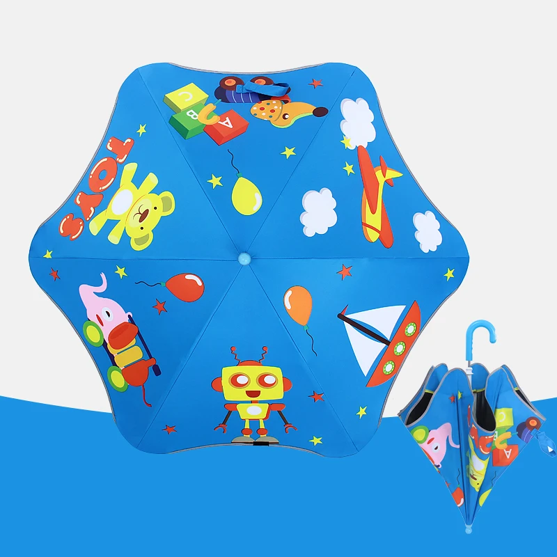 

Round corner anti poke cartoon kids umbrella outdoor long handle black glue UV sunscreen umbrella