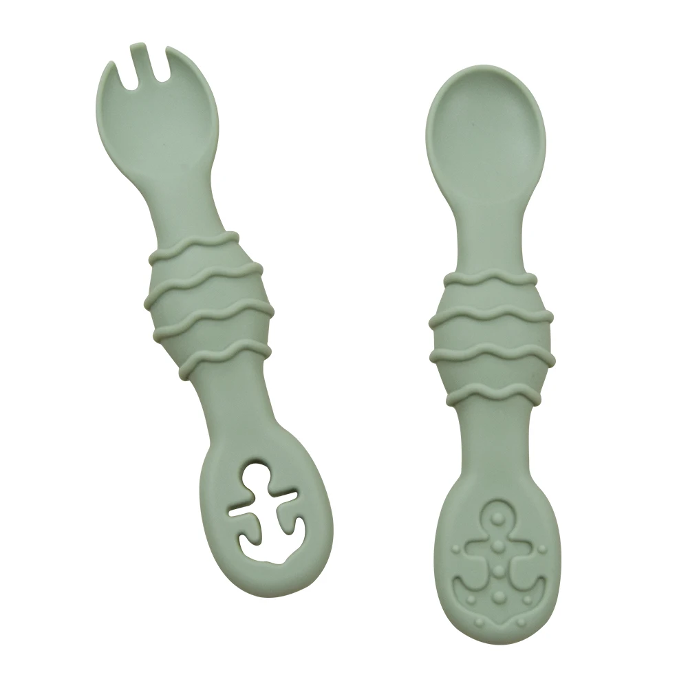 

Wholesale Children's Feeder Feeding Soft Bpa Free Training Silicone Baby Spoon and Fork Set For Kids