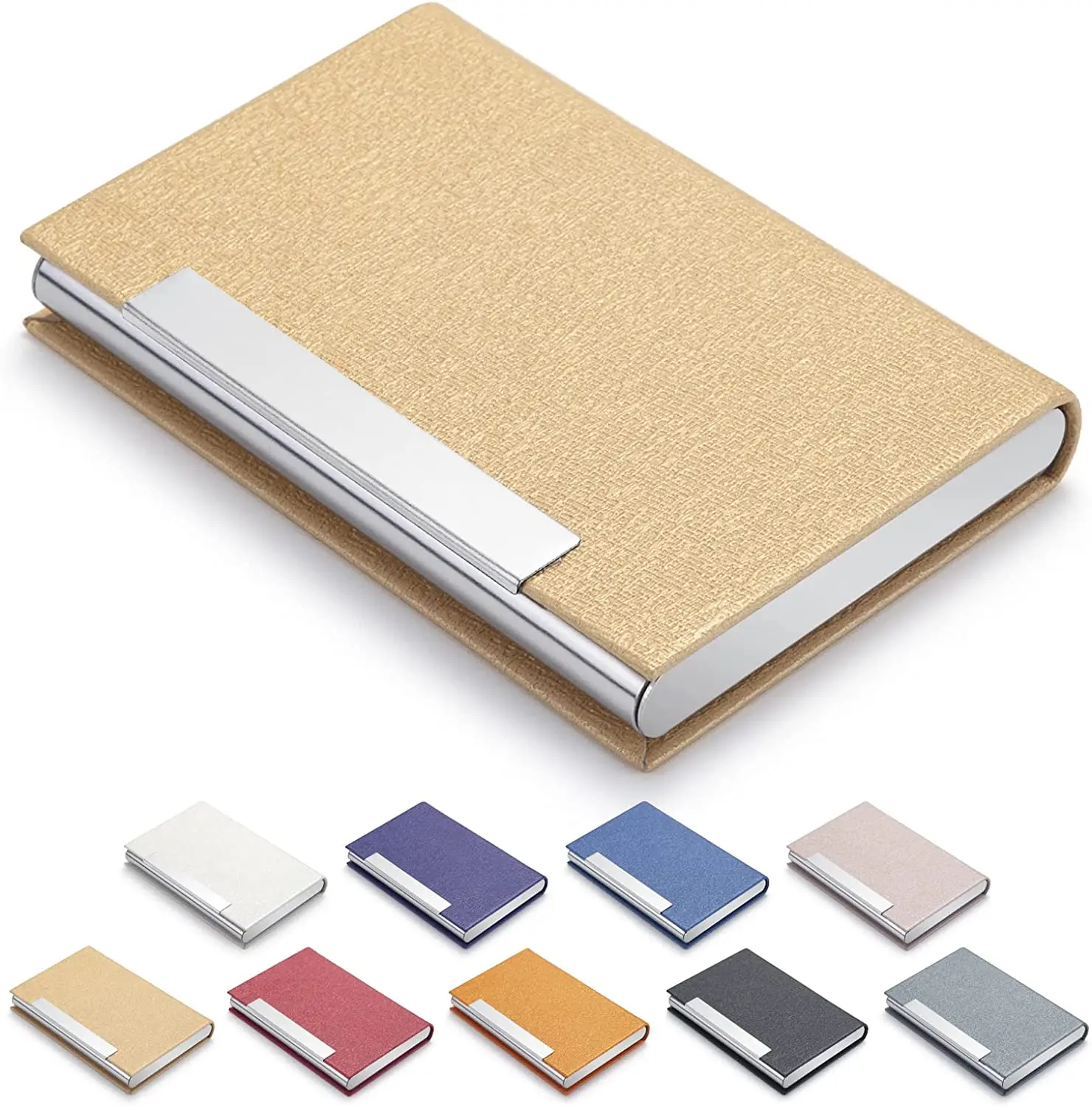 

Business Name Card Case Luxury PU Leather & Stainless Steel Multi Card Case