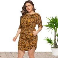 

High Quality Serpentine print Pocket Short Sleeve Plus Size Mini Summer Dress For Women