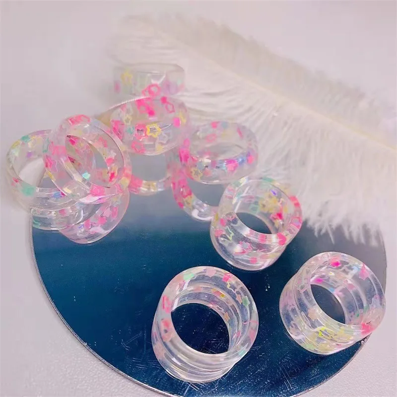 

2021 Sailing Jewelry Retro Geometric Stackable Resin Finger Rings for Girls Women Jewelry Vintage Colorful Acrylic Resin Ring