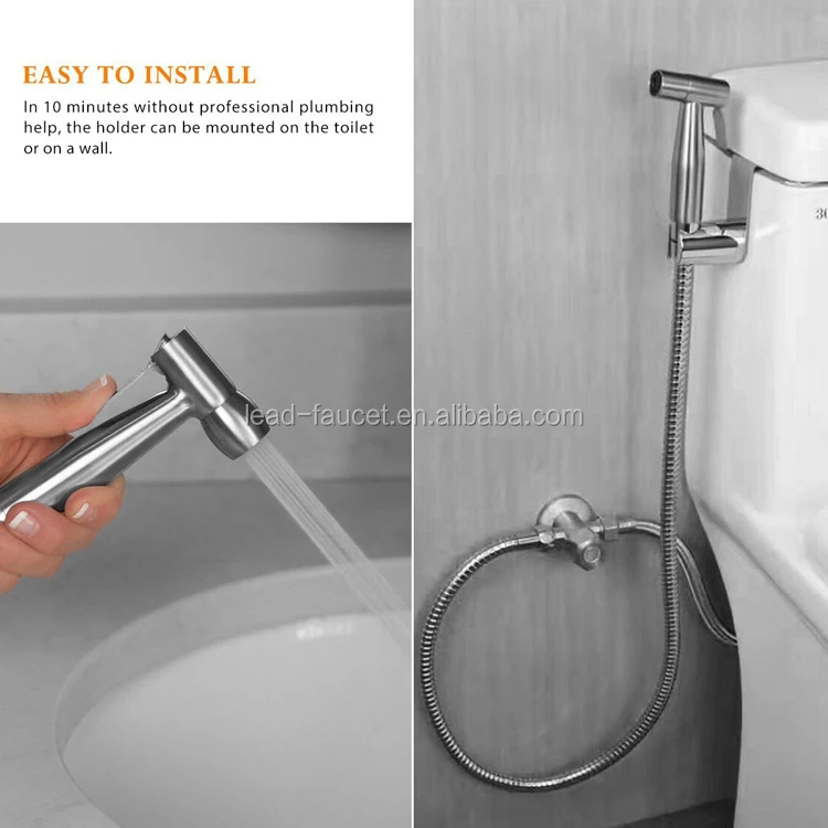Stainless Steel Bidet Handheld Sprayer Bathroom Brushed Nickel Finish Shattaf Portable Bidet Water Sprayer Kit for Toilet