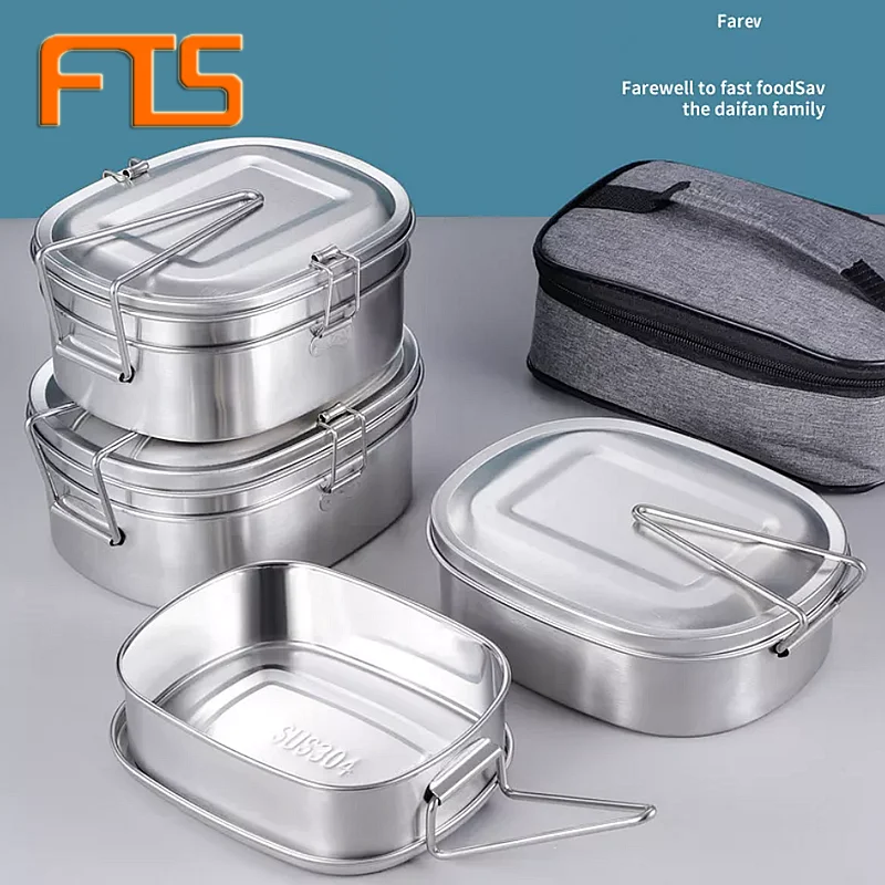 

Fts Metal Lunche Bento Boxes Steal De Square Hight Quality Lunchbox With Handle 304 Stainless Steel Lunch Box