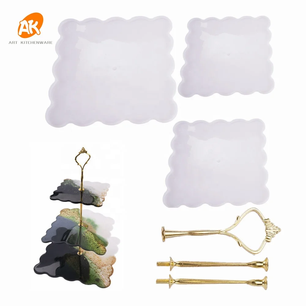 

Square Mold for DIY 3Tier Wedding Cake Dessert Stand Epoxy Resin Silicone Mould craft Tools Serving Tray Molds and Hardware part, White or random