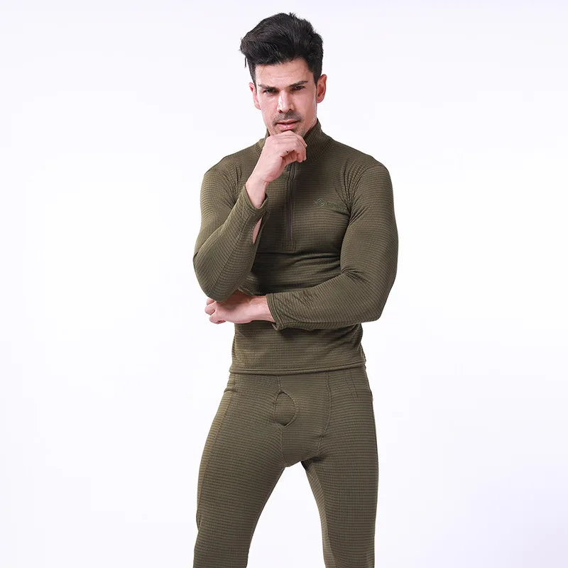 

Men's Long Sleeve Quick Drying Thermal Mock Neck Shirts Sport Base Layer Long Johns Underwear Set for Men, Army green, khaki, black