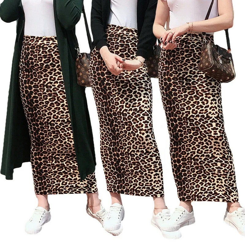 

Muslim women abaya slim leopard long skirt stretch pencil skirt dress