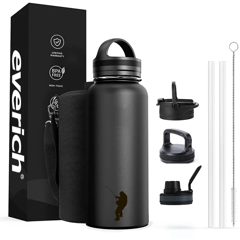 

Water Bottle with Lids Straws double wall vacuum flask Insulated Keep Hot and Cold Wide Mouth Sports Hiking Biking Sport