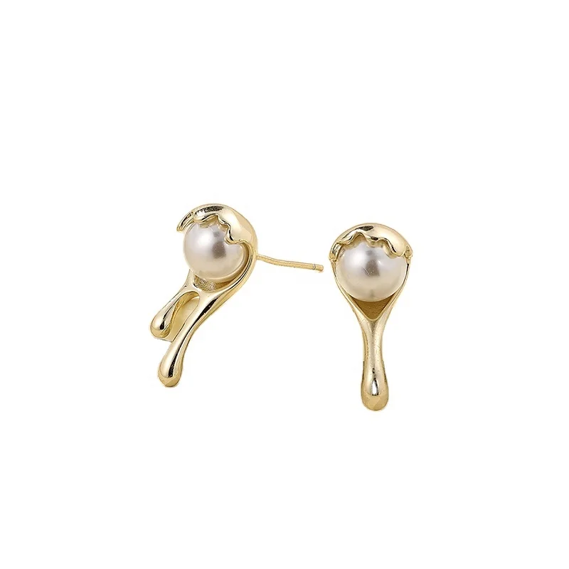 

Obei Women Jewelry Lip Drop Design Gold Plating Earrings Stud Pearl Party Post Earrings Daily Wearing Fashion Jewelry, Gold plated stud earring