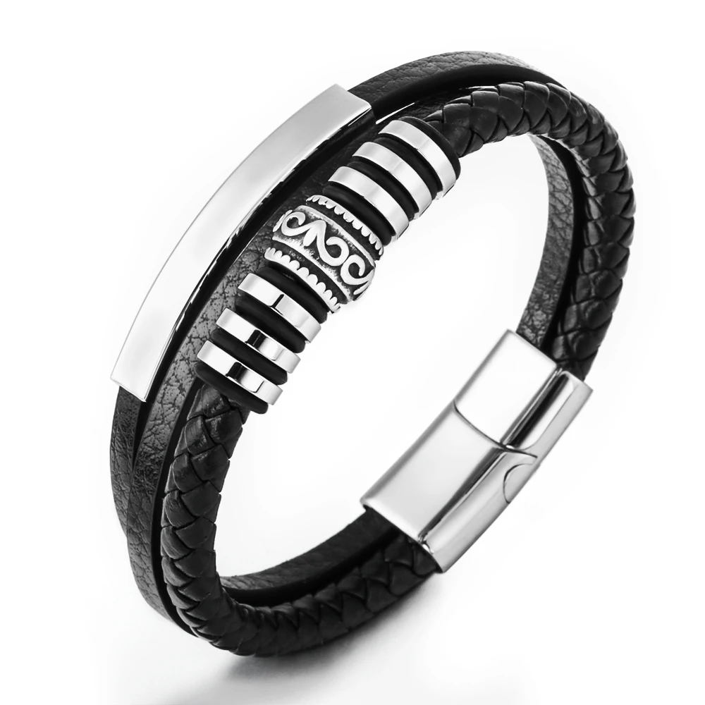 

New Products Europe and America Hot Selling Braided Stainless Steel Bracelet Men's Leather Bracelet Jewelry