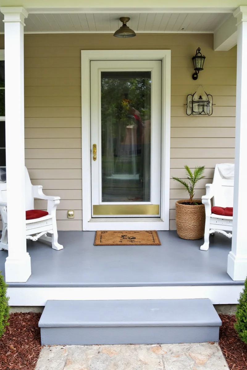 Color blocked painted concrete porch with multiple zones