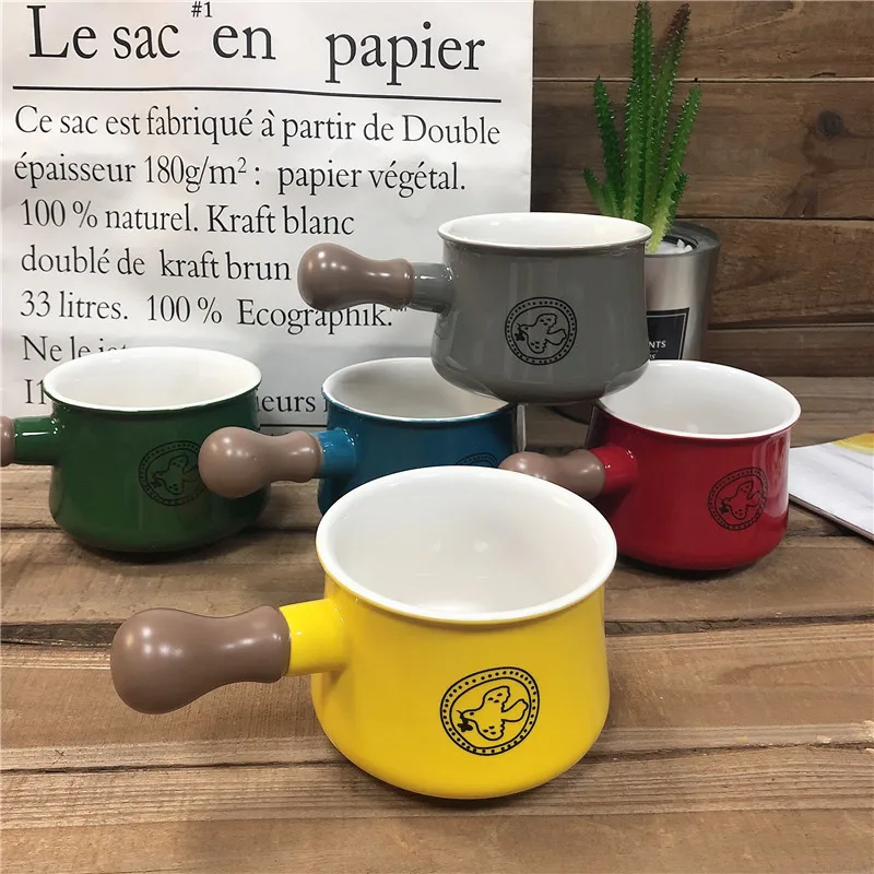 

hot selling glazed ceramic milk pot and soup pot with single handle and cartoon style