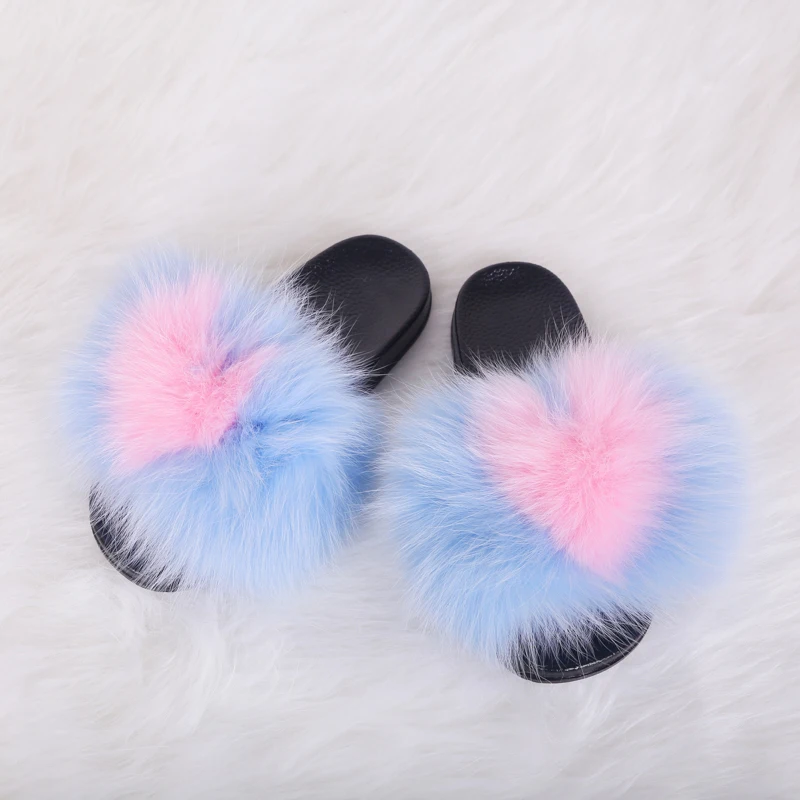 

Fashion Flat Women's Slippers Real Leather High Quality Furry Sandal And Slipper Shoes For Women, Mix color