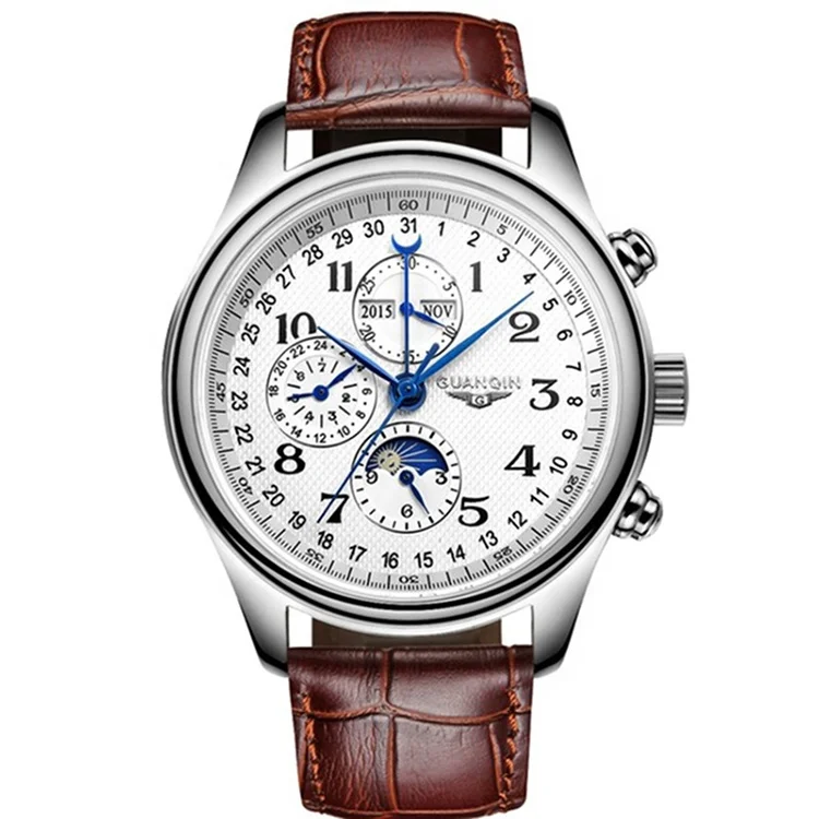 

GUANQIN GQ20022 Mechanical Automatic Men Watch Leather Strap Wristwatch Men Business New 2019, 4 colors