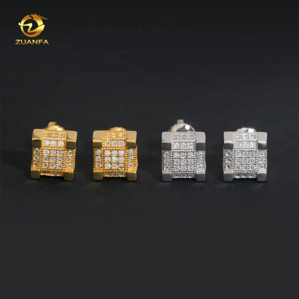 Iced Out Square Earring Hip Hop S925 VVS Diamond Screw Back Men Moissanite Earrings