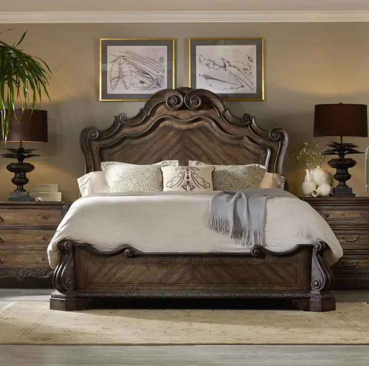 Luxury American Style Home Furniture Bedroom Furniture Solid Wood Double Bed