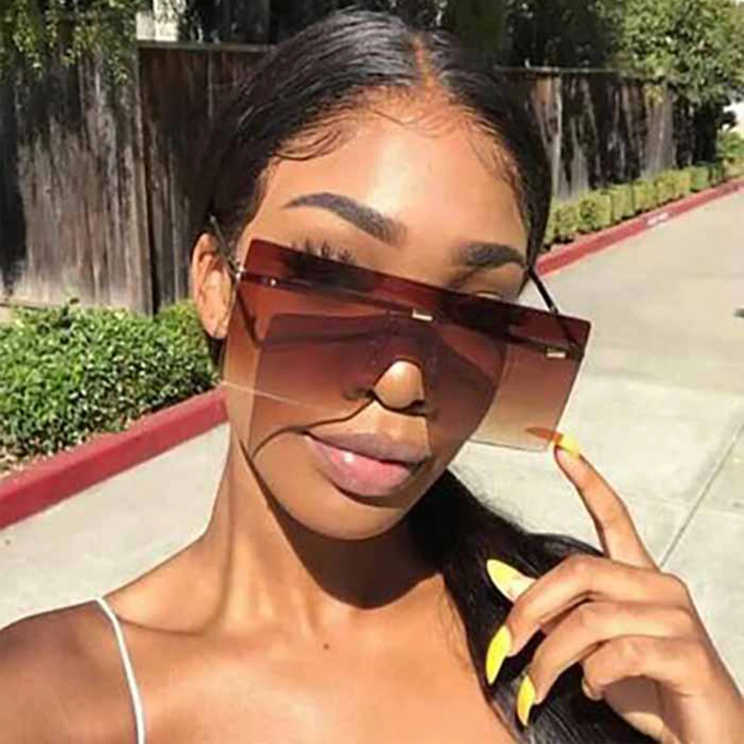 

2020 women lady trendy square oversized rimless rectangle sunglasses, 13 colors