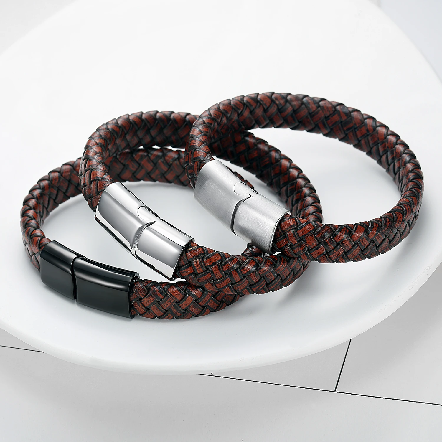 

Fashion jewelry Father's day gifts antique brown color wrap genuine leather bracelets for men