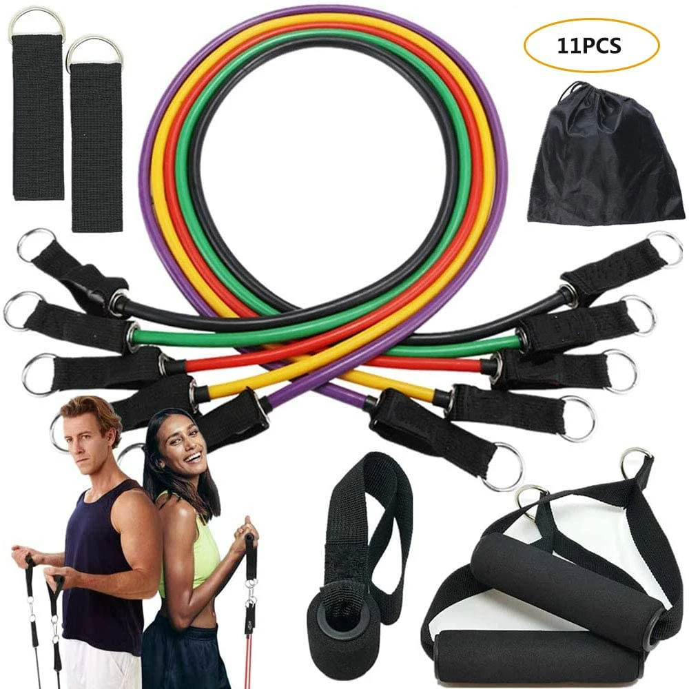 

11pcs Latex Resistance fit Training Exercise Yoga Tubes Pull Rope Rubber Expander Elastic Bands Fitness with Bag