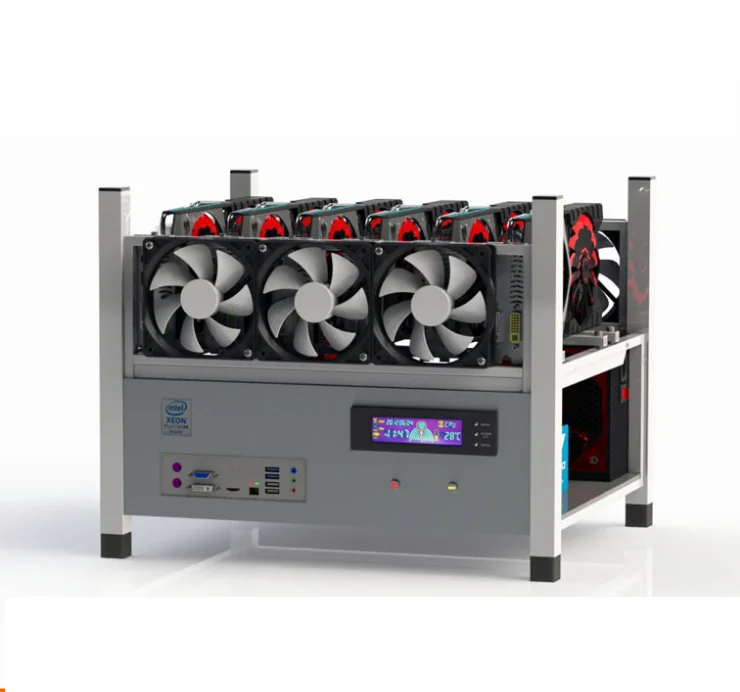 

BX36 6 GPU Aluminum Stackable Open Air Computer Frame Rig with lcd screen