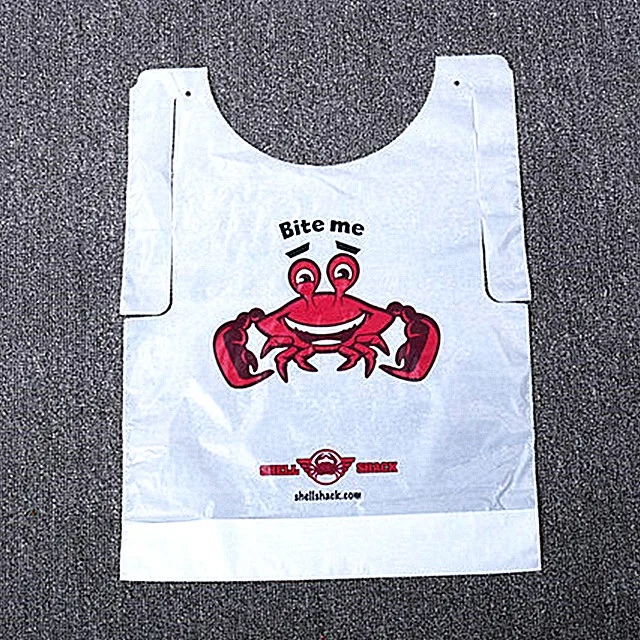 Factory Produce Lobster Crab Sea Food Custom Printed Dinning Apron Disposable Plastic Restaurant Bib 