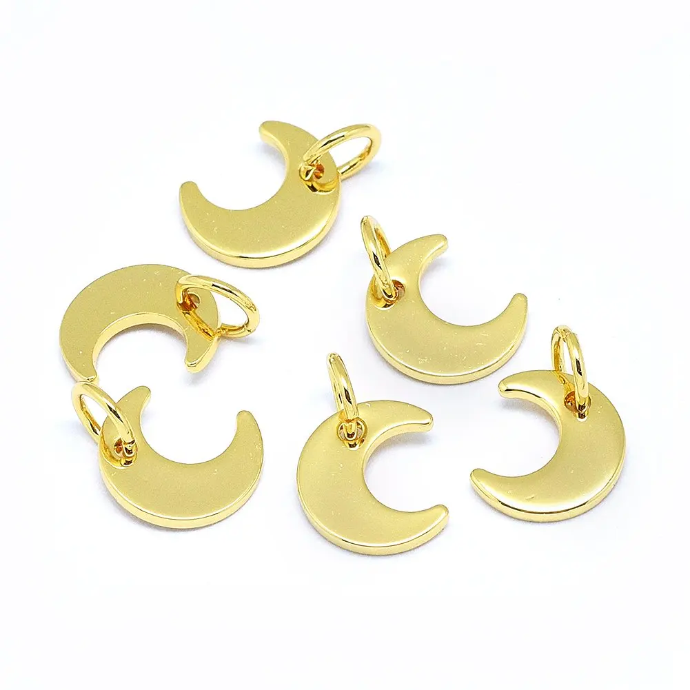 

Pandahall 9mm Moon Real 18K Gold Plated Brass Pendants Charms, 18k real gold plated