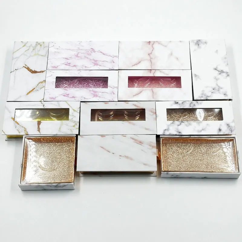 

Factory Oem Private Label Eyelash Packaging Marble Lash Box for 3D 5D 25mm Mink Eyelashes