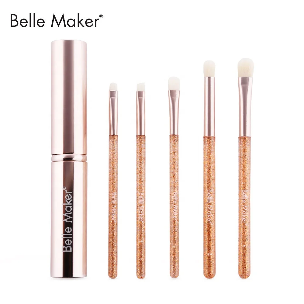 

BelleMaker 5pcs High quality glitter beauty pink makeup brush set with smudge blending contour concealer brush