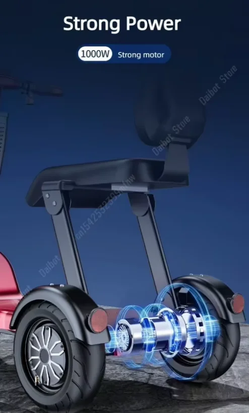 1000W 48V Lithium Battery 3-Speed Parent Child Electric Tricycle Folding 2 Seats Family Elderly Woman 3 Wheels Mobility Scooter