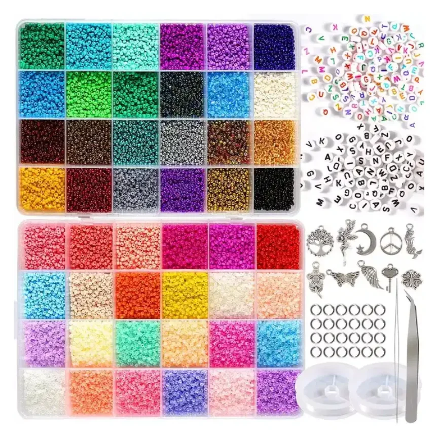 

48 Color 2mm 12/0 Glass Seed Beads for Jewelry Making Supplies Kit Small Mini Bead Craft Set Bracelets Necklace Ring Making Kits