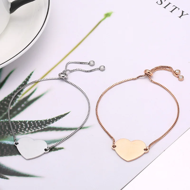 

Smooth peach heart retractable adjustable box bracelet both men and women