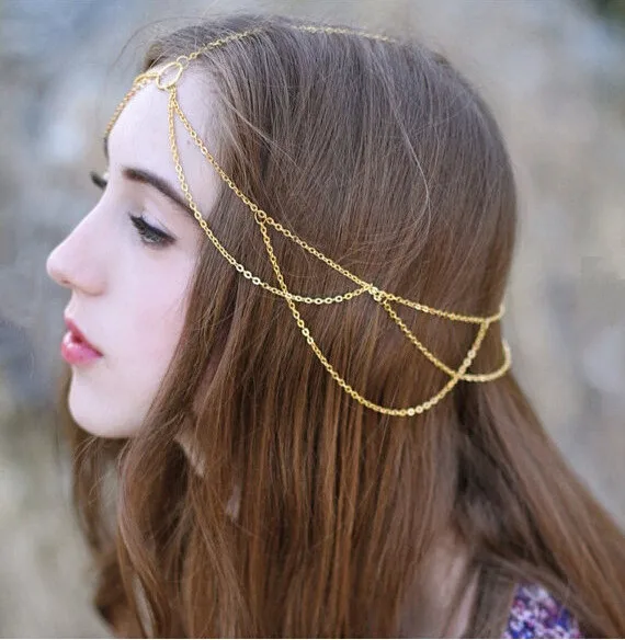 

Bohemian Designer Headbands Tassel Headpiece Bridal Ballet Frontlet Princess Headband Girls' Tiara Bridal Hair Accessories, Gold, silver