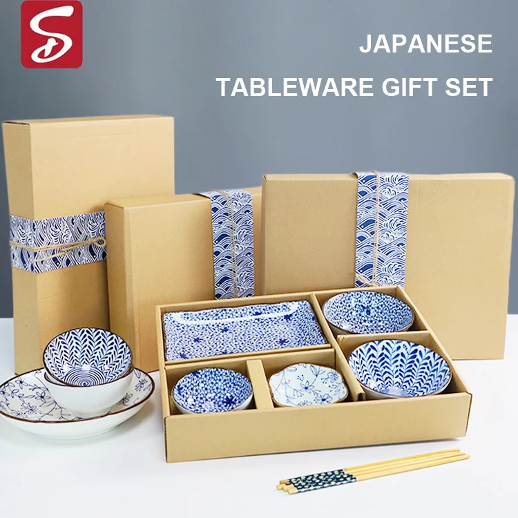 

Houseware Dinner Plates Set, Gift Box Round Porcelain Snack Pizza Bowl,Plate,Chopsticks Condiments Dessert Dish for 2 People