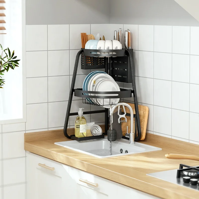

Save space Kitchen countertop corner sink rack, Black