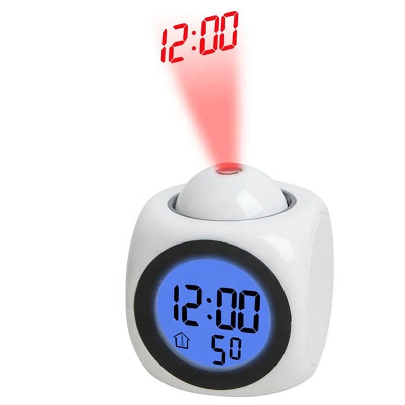 

KH-CL012 Kids Bedside Mini Desktop Electronic LCD Digital Laser Projection Talking Time Table Alarm Clock with Time Projector, Any pantone color