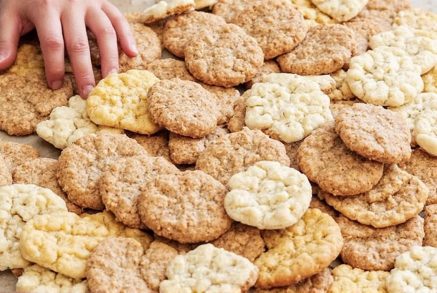 Close-up of traditional ginger snap cookies with cracked surface on parchment paper
