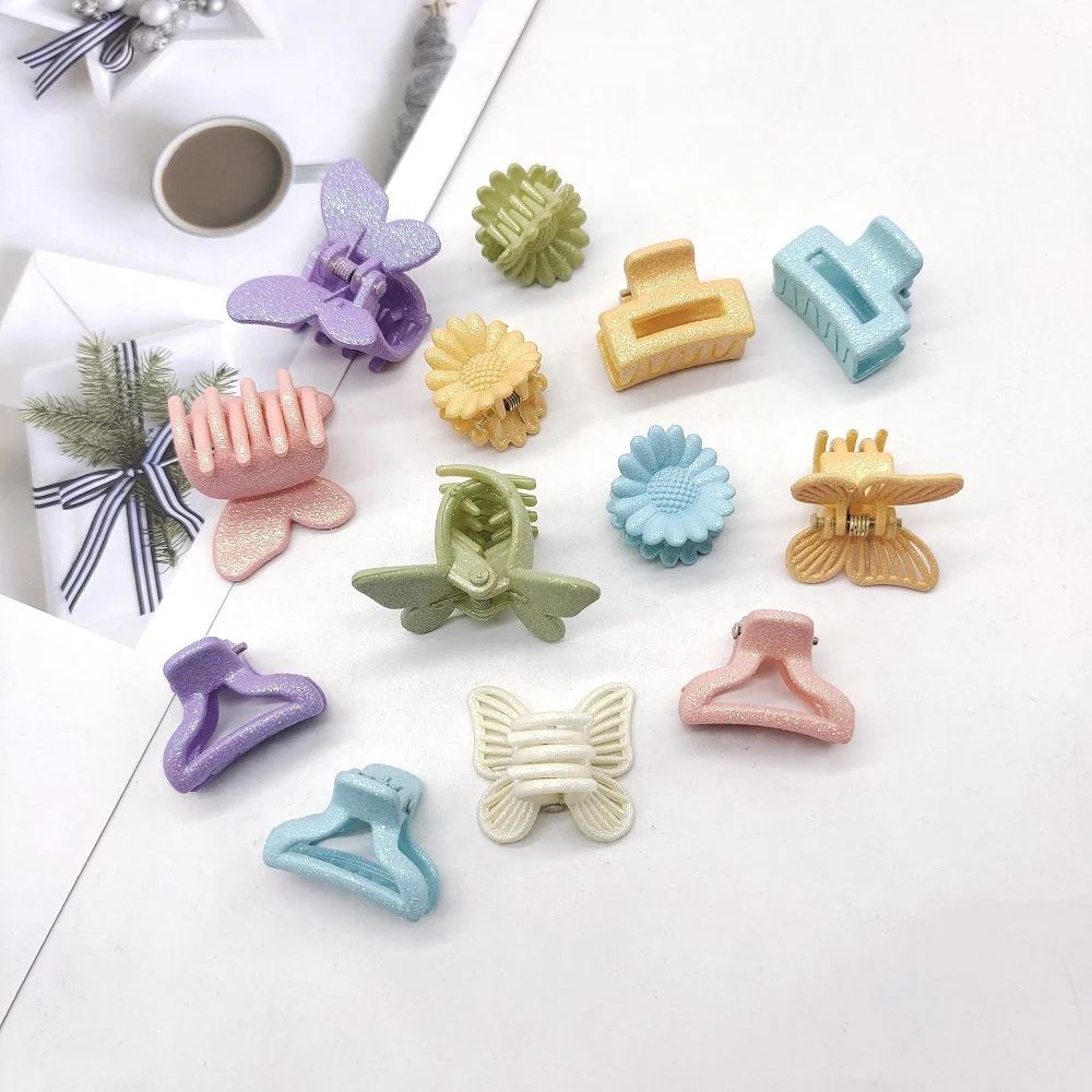 

MIO Hot Sale Candy Sweet Color Mini Glitter Hair Claw Accessories Cute Flower 3D Butterfly Small Pretty Hair Claw For Girls