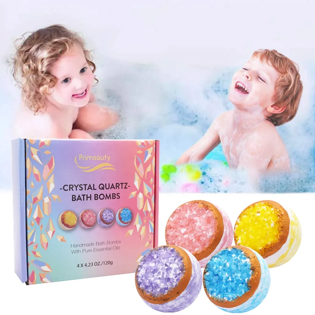 

Moisturizing Spa Fizzies Aromatherapy Lavender Shea Butter Kids Himalayan Crystal Geode Bath Bomb with Bath Salt