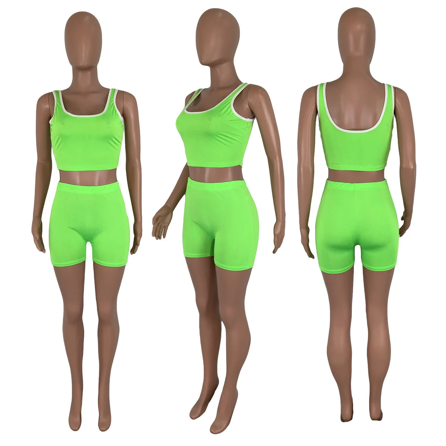 

Hot Sale summer Girl Streetwear candy color tank top biker shorts two piece set, As picture