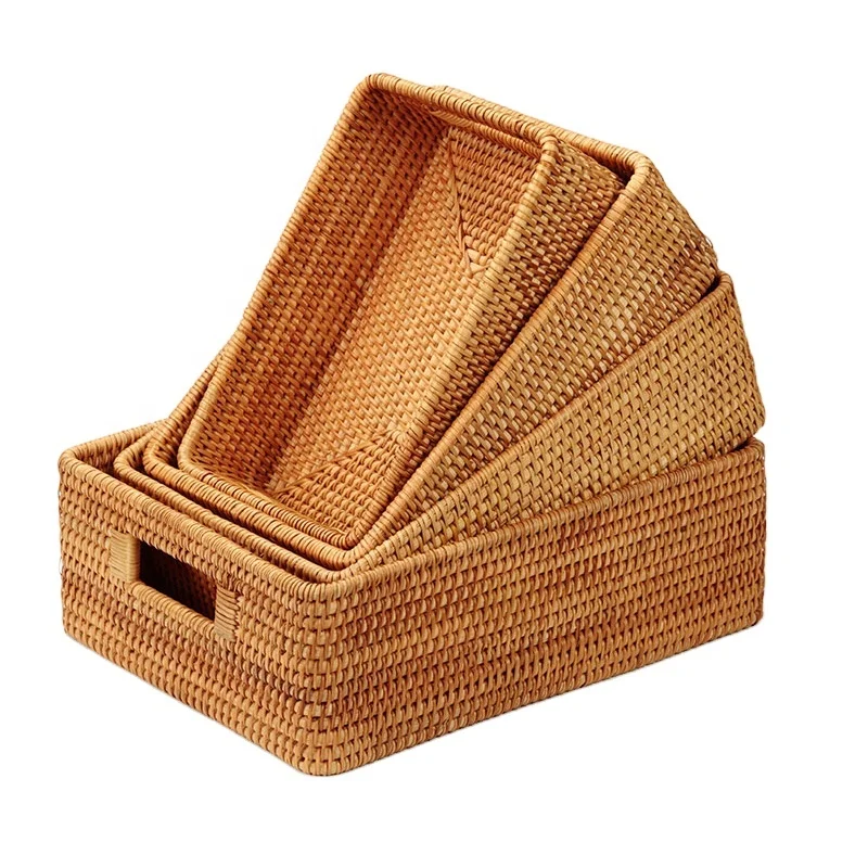 

High Quality Handmade Woven Rattan Sundries Fruit Storage Baskets For Home