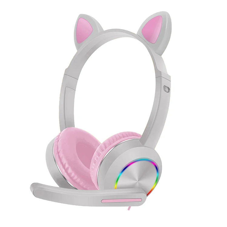 

AKZ-020 Cat Ear 3.5mm Cute Wired Gaming Headphones Volume Control LED Lighting Wiring Headset with Microphone