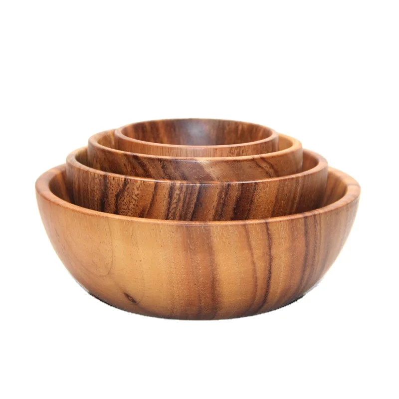 

Sauce Tableware Acacia Wood Salad Serving Custom Logo Cooking Wooden Bowl Round Acacia Wooden Bowl