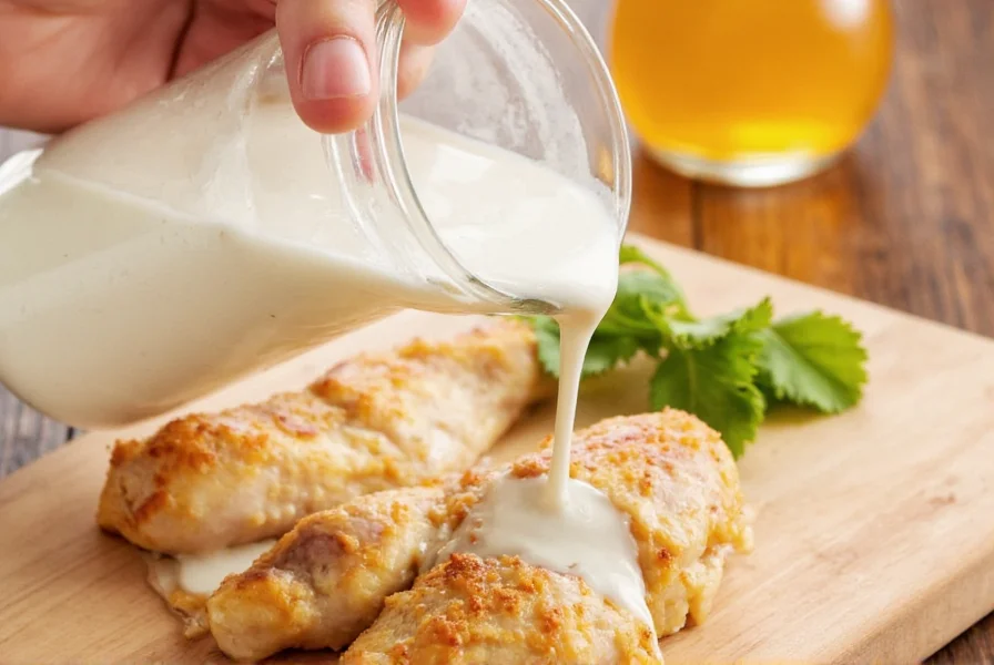 Chicken pieces soaking in buttermilk in a bowl