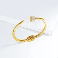 

BAOYAN Gold Stainless Steel Cuff Bangle Rhinestone Nail Bangle Bracelet