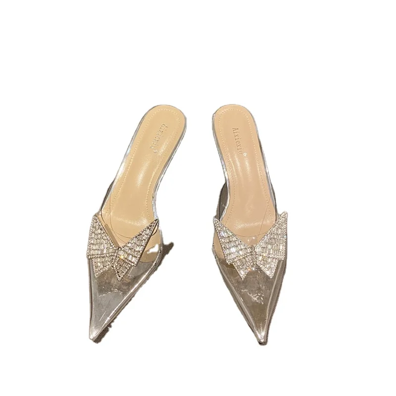 

Factory Sale Good Quality Butterfly Diamond Pvc Transparent Sandals Crystal Ladies Shoes Slipper