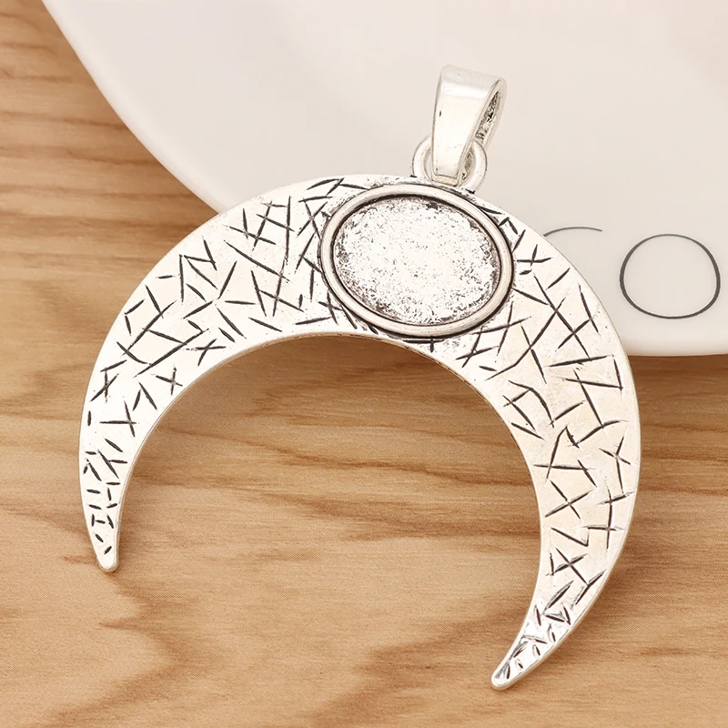 

Tibetan Silver Large Crescent Moon Double Horn Charms Pendants for Necklace Jewelry Making Accessories, Antique silver