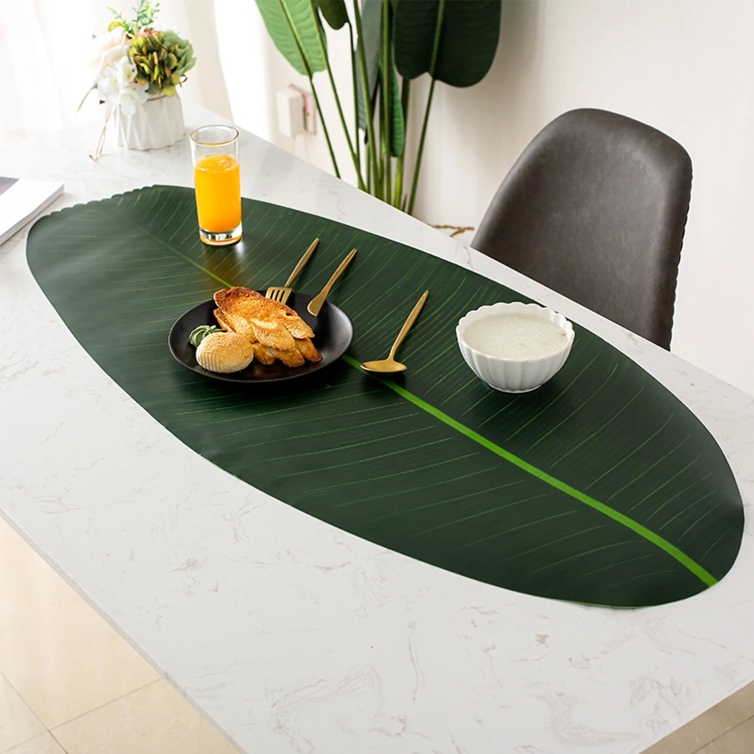 

HECION Large Size Natural EVA Floating Waterproof Oil Proof Thick Table Mat Leaf Shape Placemat Picnic Barbecue Mat, Natural leaf color