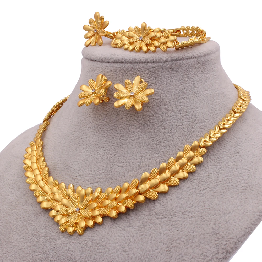 

Jewelry gold plated 24K jewelry sets necklace earrings bracelet ring African Indian bridal wedding jewellery set gifts for women